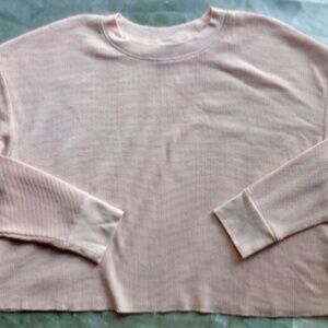 Wild Fable womens light pink cropped waffle-knit long sleeve shirt szL crewneck
